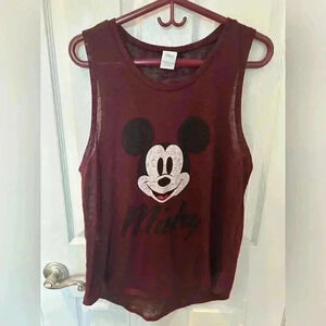 Disney Mickey Mouse Muscle T-Shirt sleeveless tank. Maroon. Sheer.